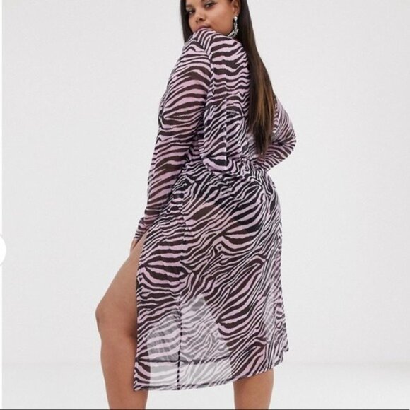New Girl Order Curve long sleeve midi dress in zebra mesh - Picture 2 of 6